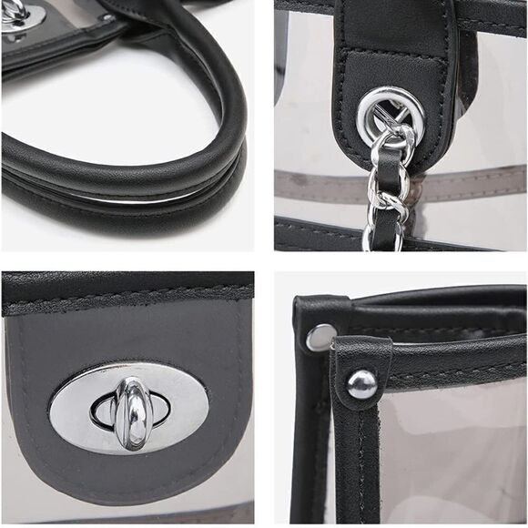 Large Clear Tote Bag Set Black - Picture 6 of 6